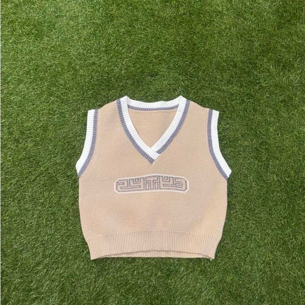 Tan Knit Sleeveless Sweater Vest
